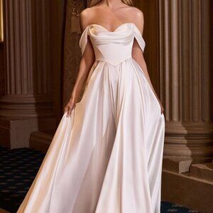 Off shoulder wedding dress.Off white lace up back bridal gown,destination,